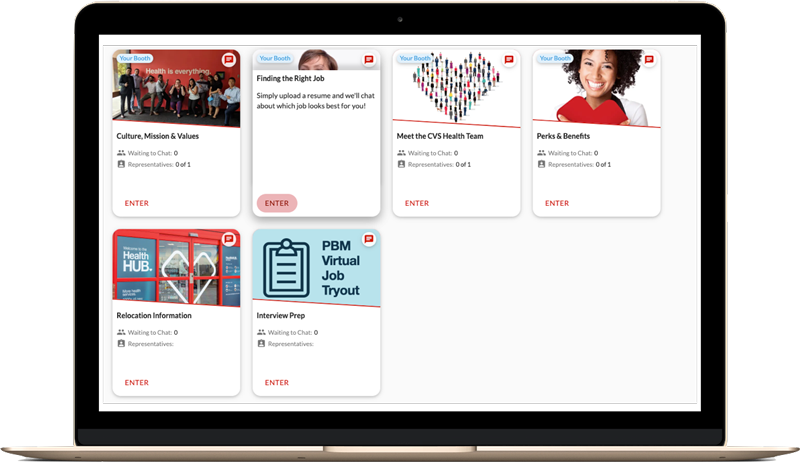 CVS Health virtual hiring event lobby with device